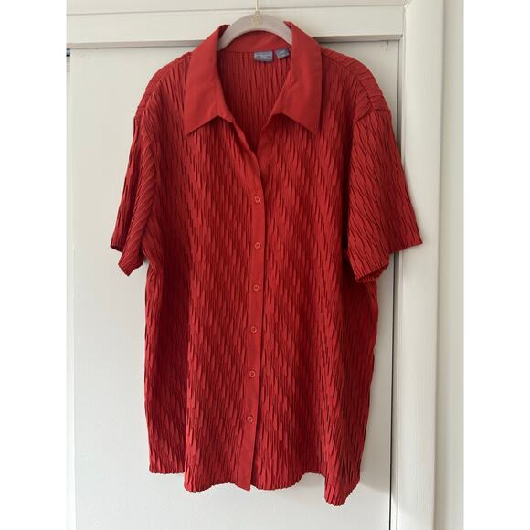 Laura Scott Womens Button-Up Blouse Top 3X Short Sleeve burned Orange Ribbed - Picture 1 of 9